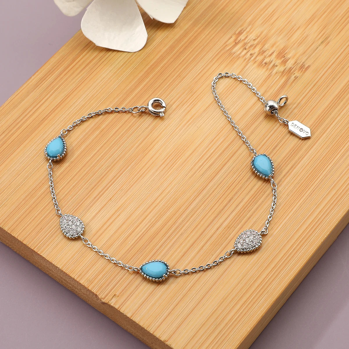 GlansGlam Incantevole Nuova Moda Braccialetto Regolabile con Forma a Goccia d'Acqua Zircone Pietra Blu Verde