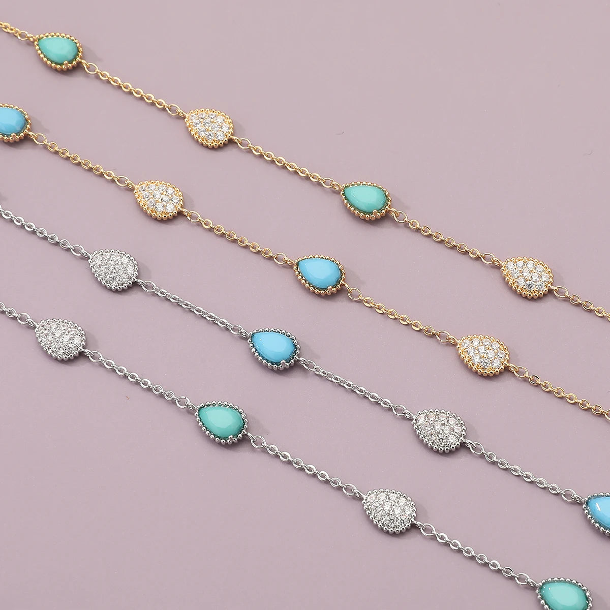 GlansGlam Incantevole Nuova Moda Braccialetto Regolabile con Forma a Goccia d'Acqua Zircone Pietra Blu Verde