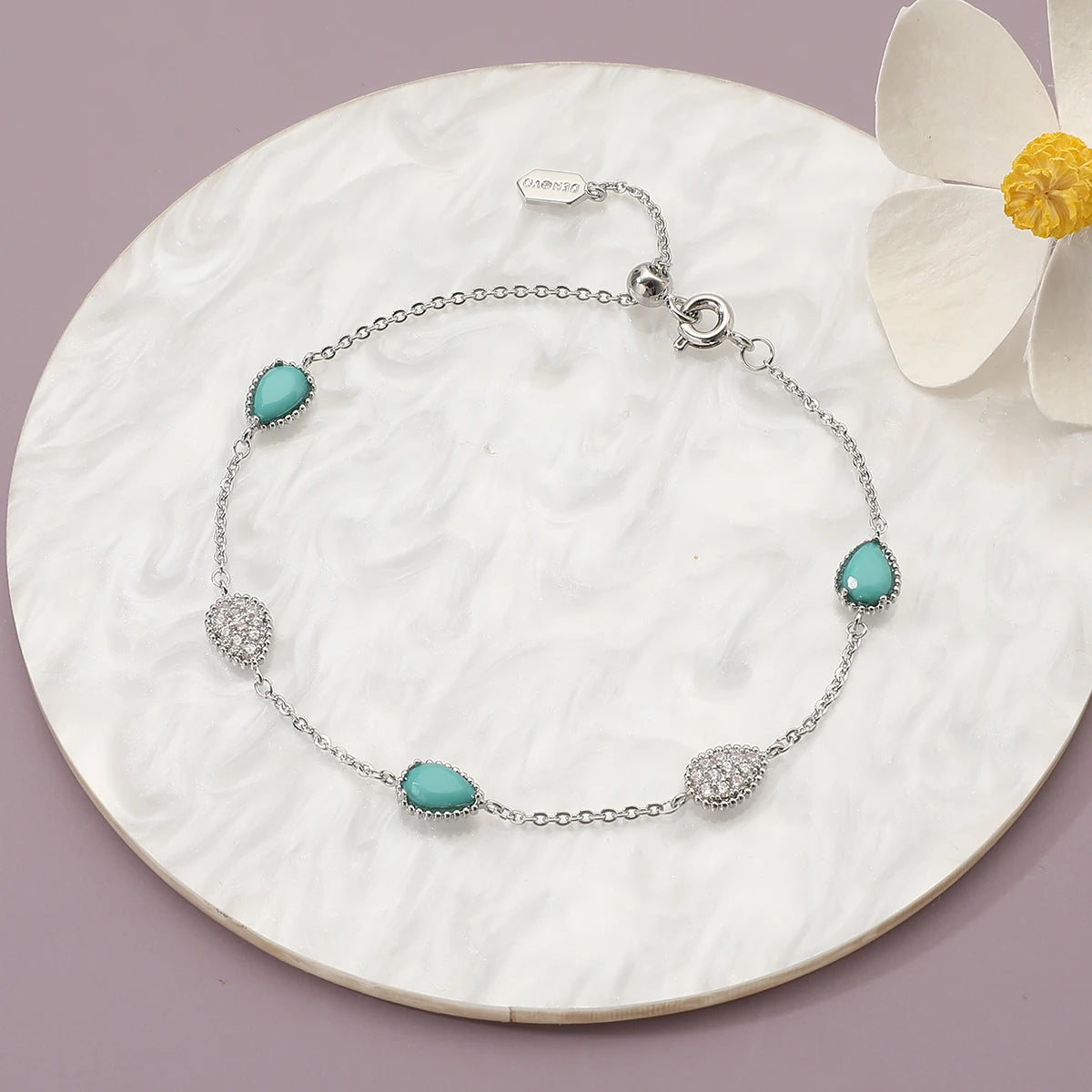 GlansGlam Incantevole Nuova Moda Braccialetto Regolabile con Forma a Goccia d'Acqua Zircone Pietra Blu Verde