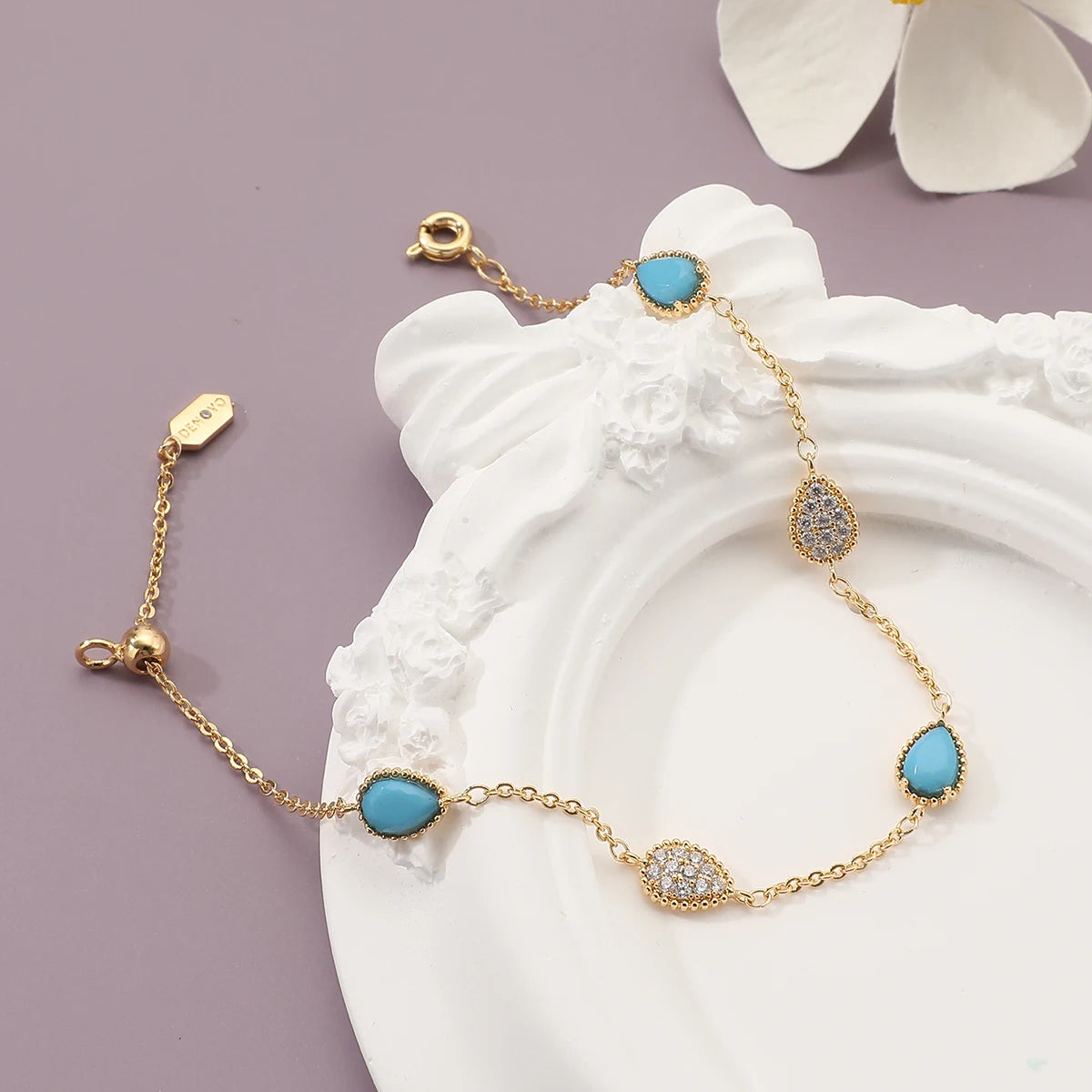 GlansGlam Incantevole Nuova Moda Braccialetto Regolabile con Forma a Goccia d'Acqua Zircone Pietra Blu Verde