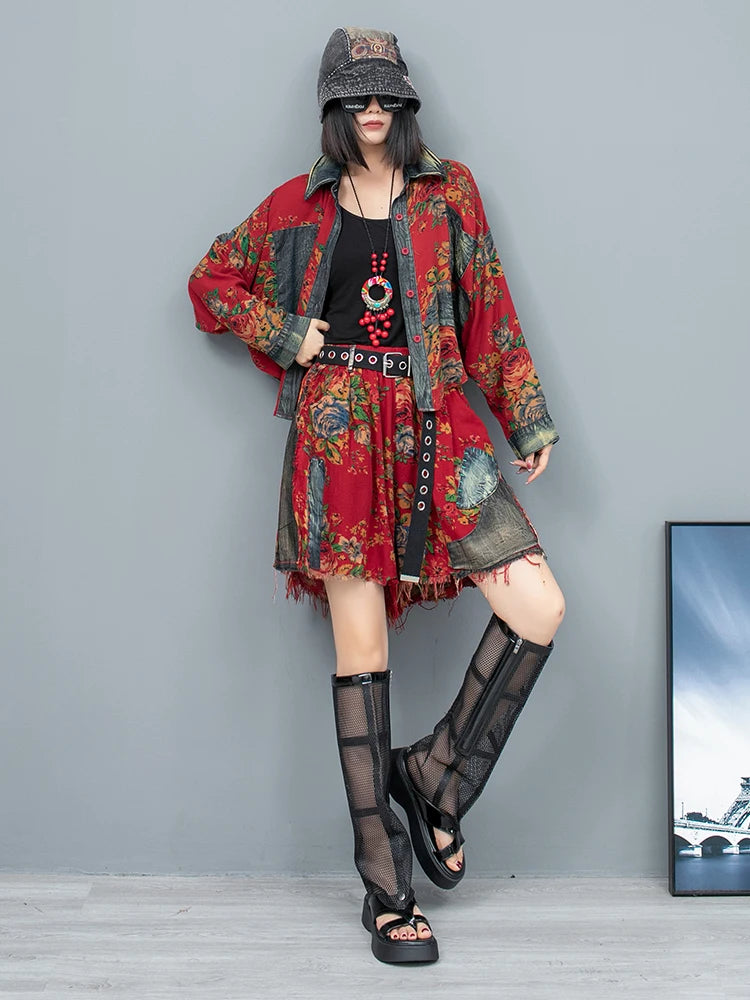 Stijlvolle Mode: Retro Bloem Denim Set