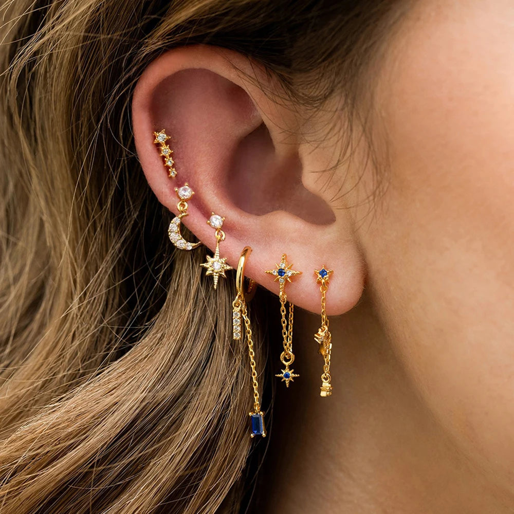 Bezaubernde Mondnacht Edelstahl Kubikzirkonia Halskette Ohrring für Frauen