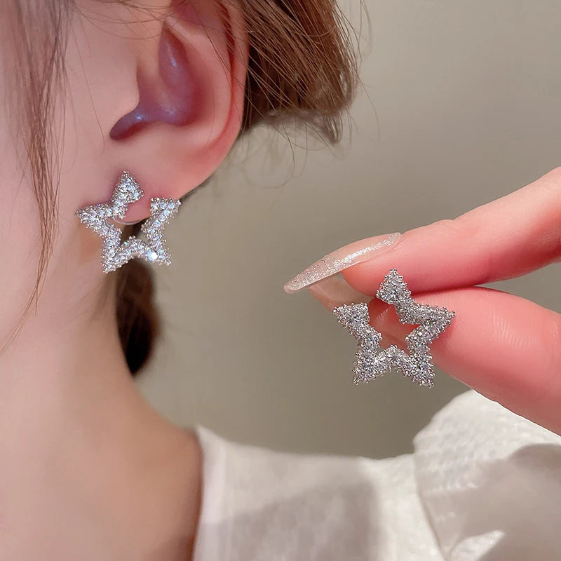 Beautiful Zirconia Five-Pointed Star Earrings