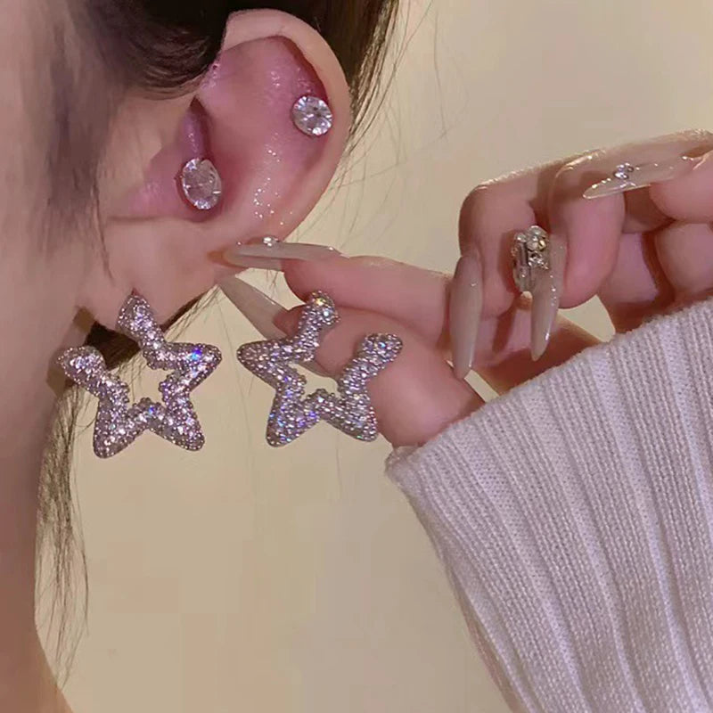 Beautiful Zirconia Five-Pointed Star Earrings