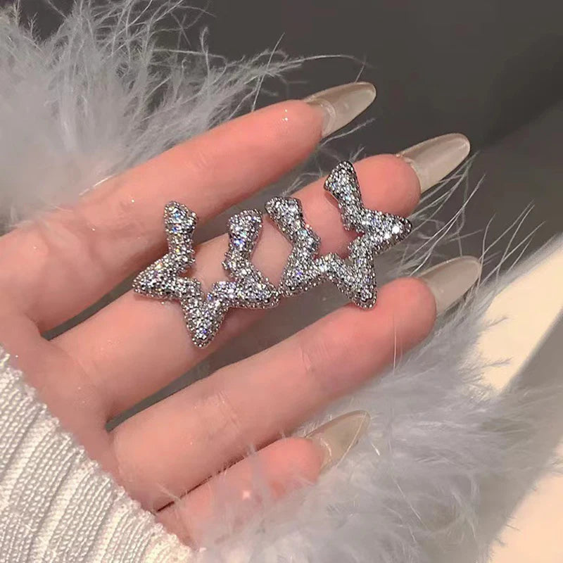 Beautiful Zirconia Five-Pointed Star Earrings