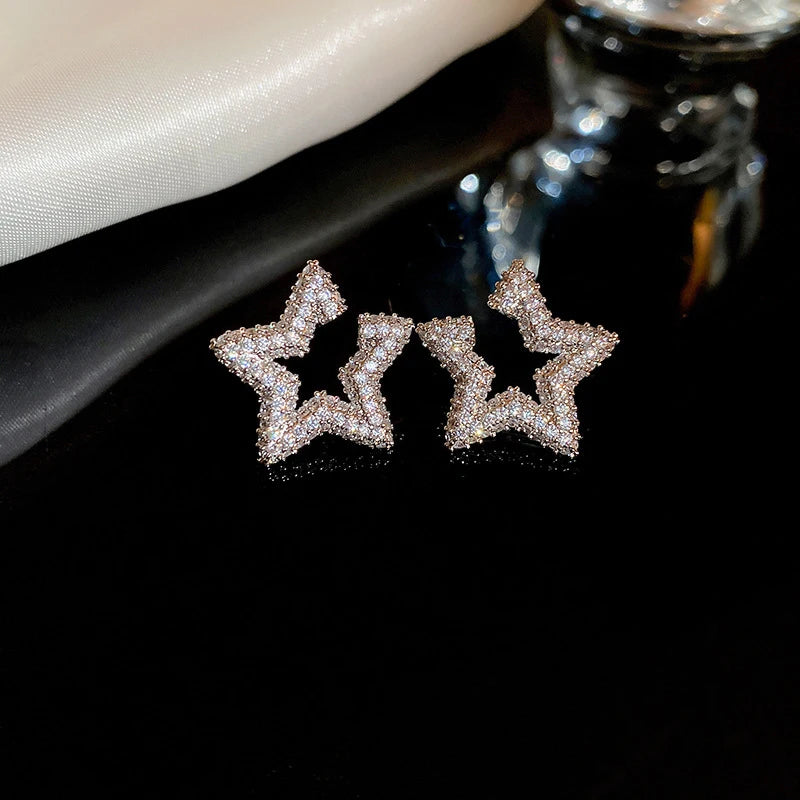 Beautiful Zirconia Five-Pointed Star Earrings