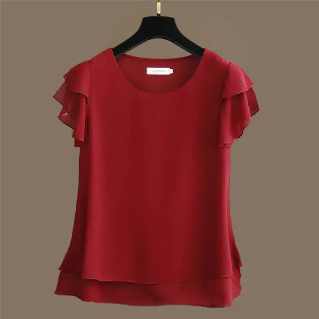Summer Bliss Women's Blouse - Airy O-neck Chiffon Shirt