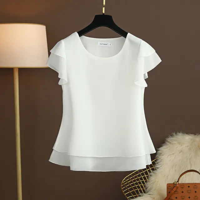 Summer Bliss Women's Blouse - Airy O-neck Chiffon Shirt