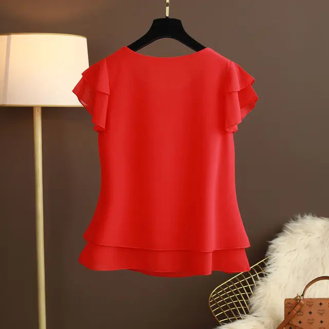 Summer Bliss Women's Blouse - Airy O-neck Chiffon Shirt