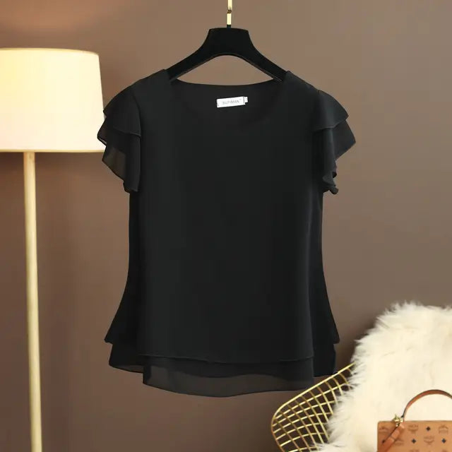 Summer Bliss Women's Blouse - Airy O-neck Chiffon Shirt