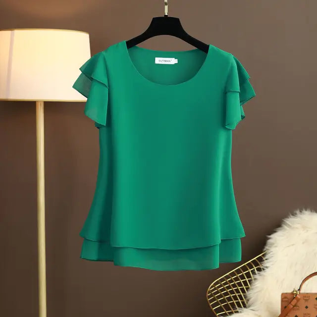 Summer Bliss Women's Blouse - Airy O-neck Chiffon Shirt