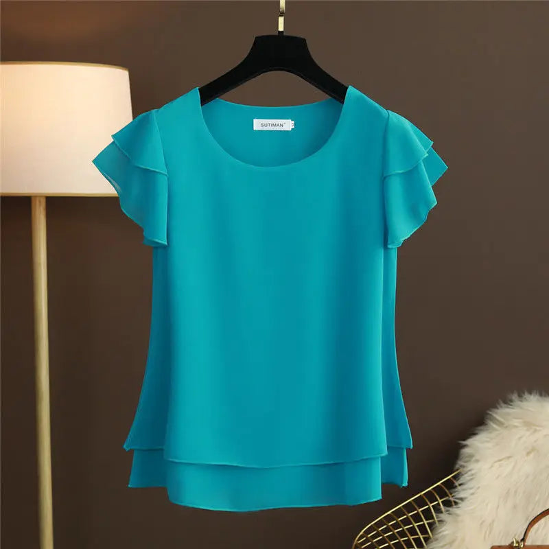 Summer Bliss Women's Blouse - Airy O-neck Chiffon Shirt