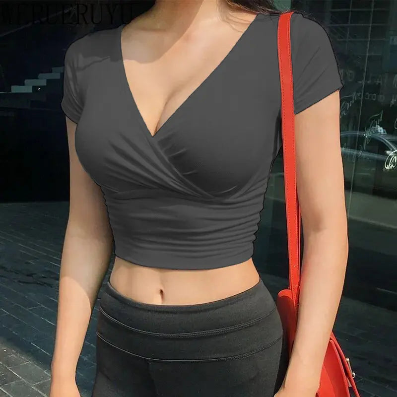Schwarzes Sexy V-Ausschnitt Crop Top - Sommer Streetwear
