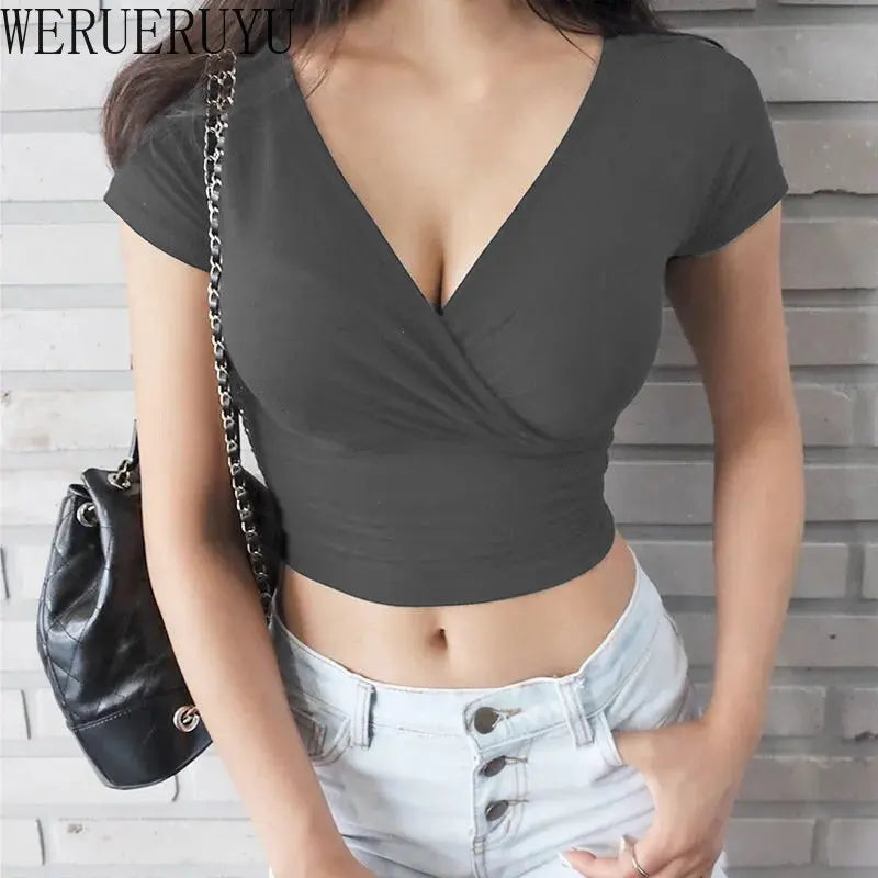 Schwarzes Sexy V-Ausschnitt Crop Top - Sommer Streetwear