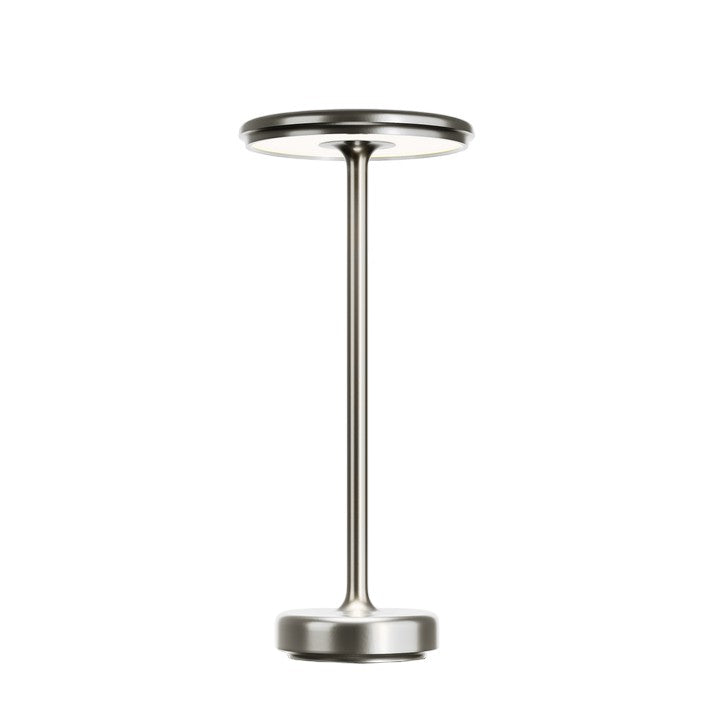 Oasa Mood Light draadloze en oplaadbare lamp met een chique zilveren afwerking, ontworpen voor moderne interieurverlichting.