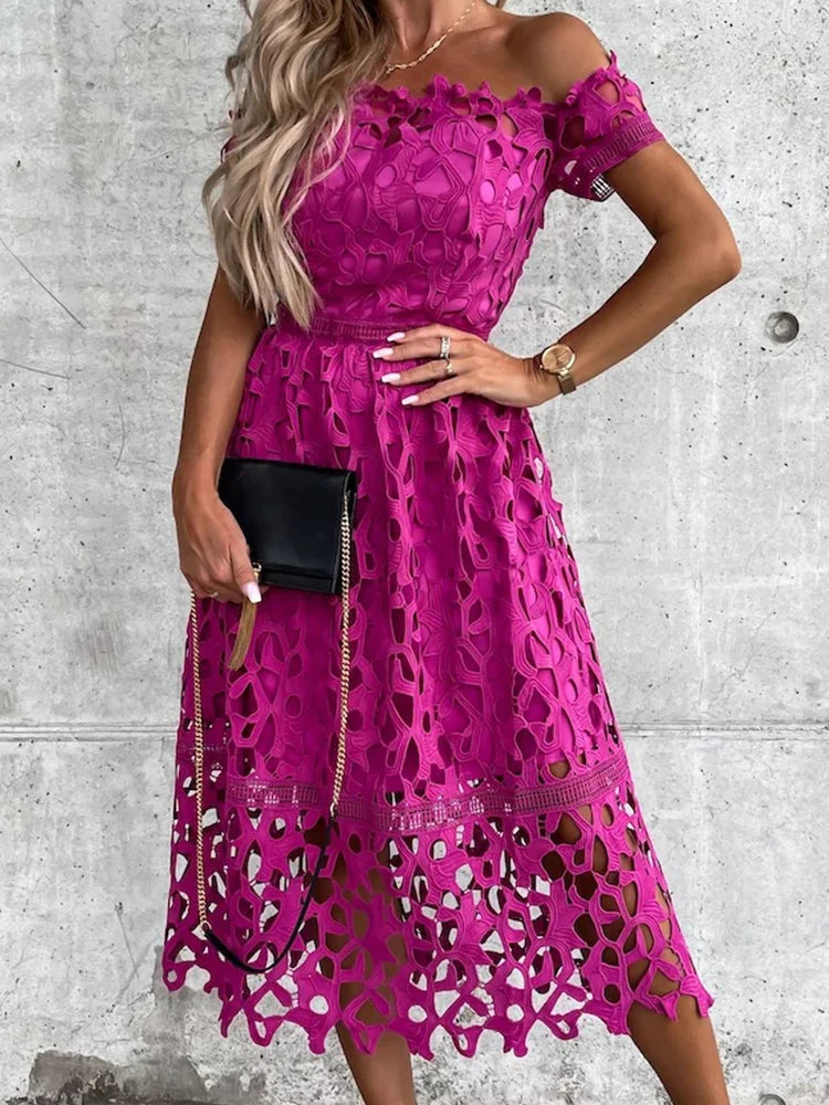 GlamourBloom Vestito Midi con Spalle Scoperte