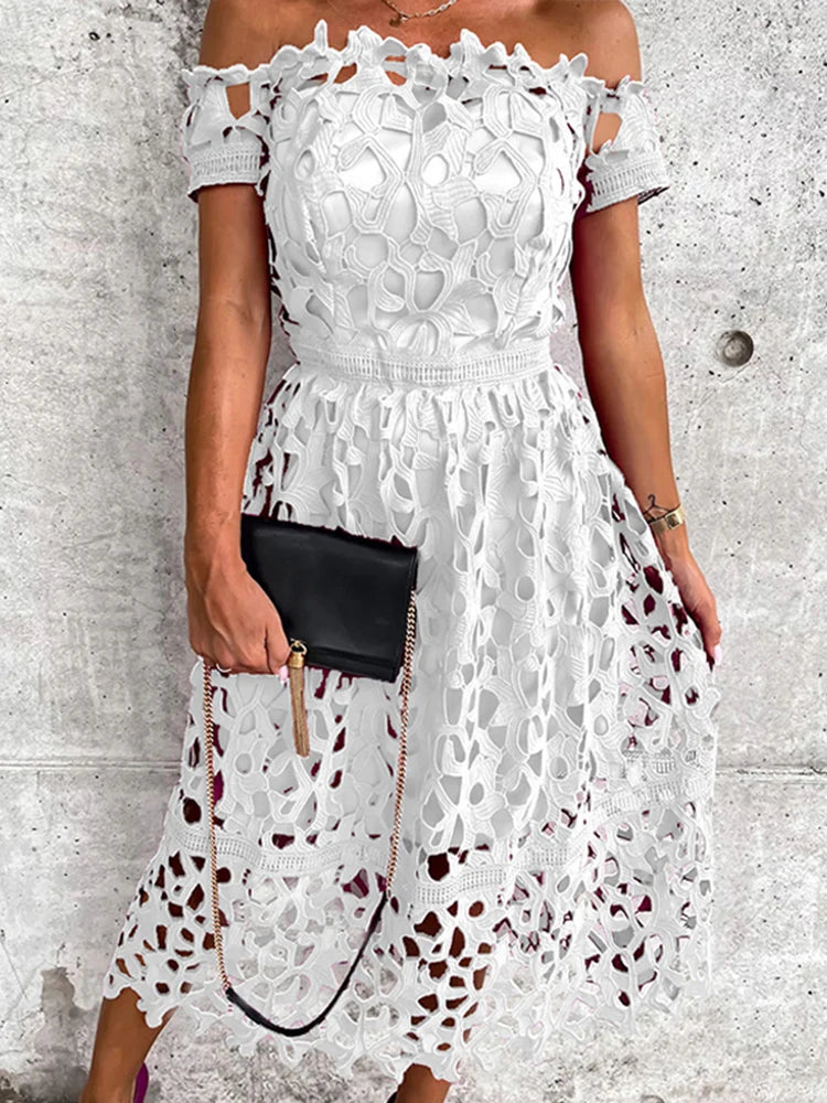 GlamourBloom Vestito Midi con Spalle Scoperte