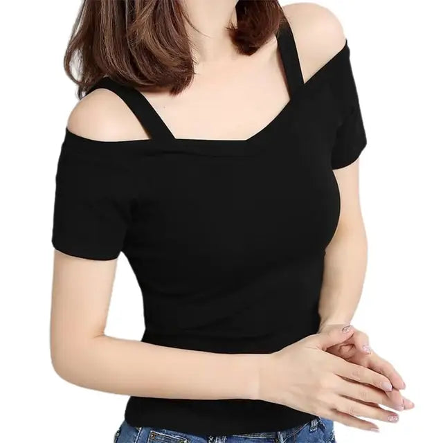 Off-Shoulder Sling T-Shirt voor Vrouwen