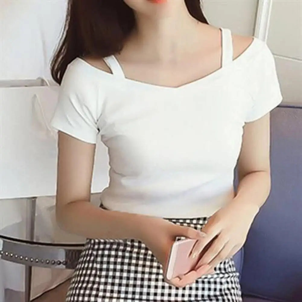 Off-Shoulder Sling T-Shirt voor Vrouwen