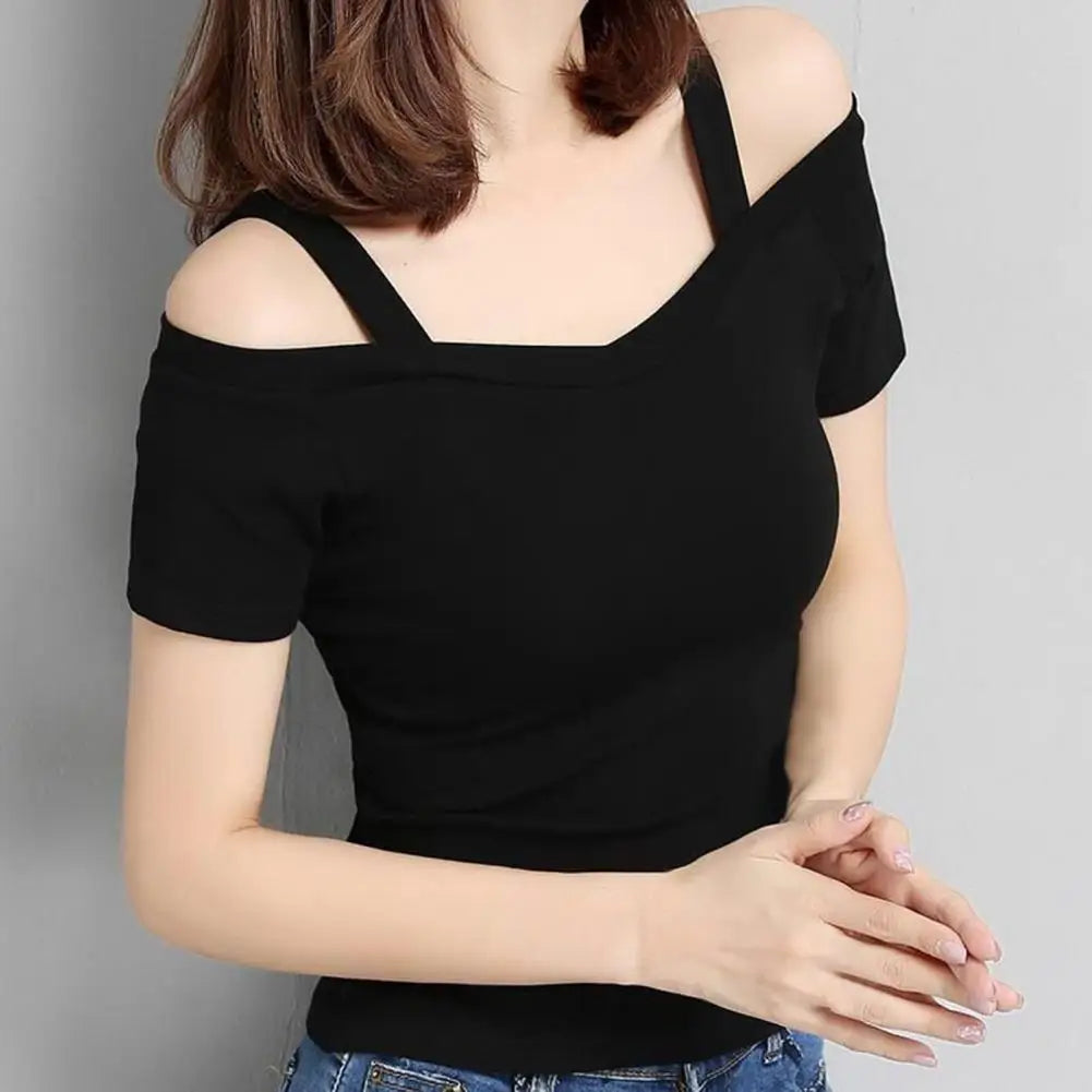 Off-Shoulder Sling T-Shirt voor Vrouwen