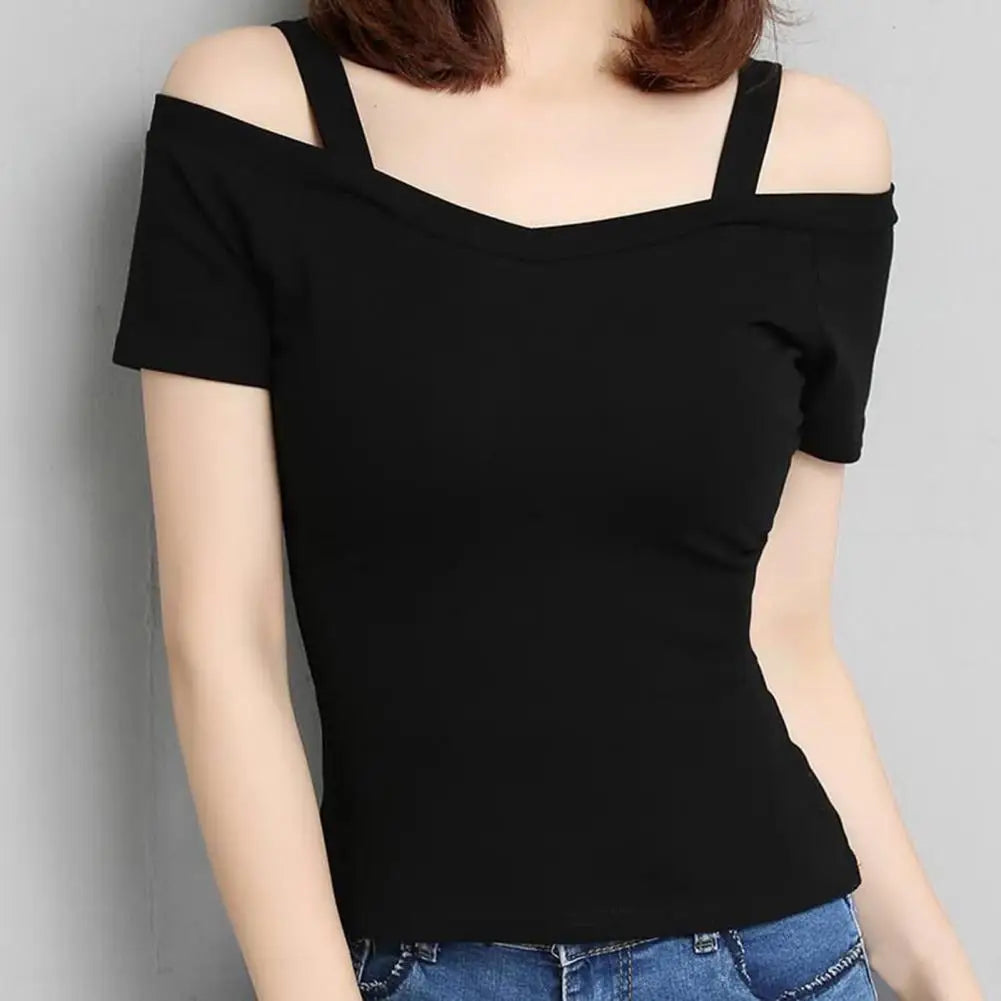 Off-Shoulder Sling T-Shirt voor Vrouwen