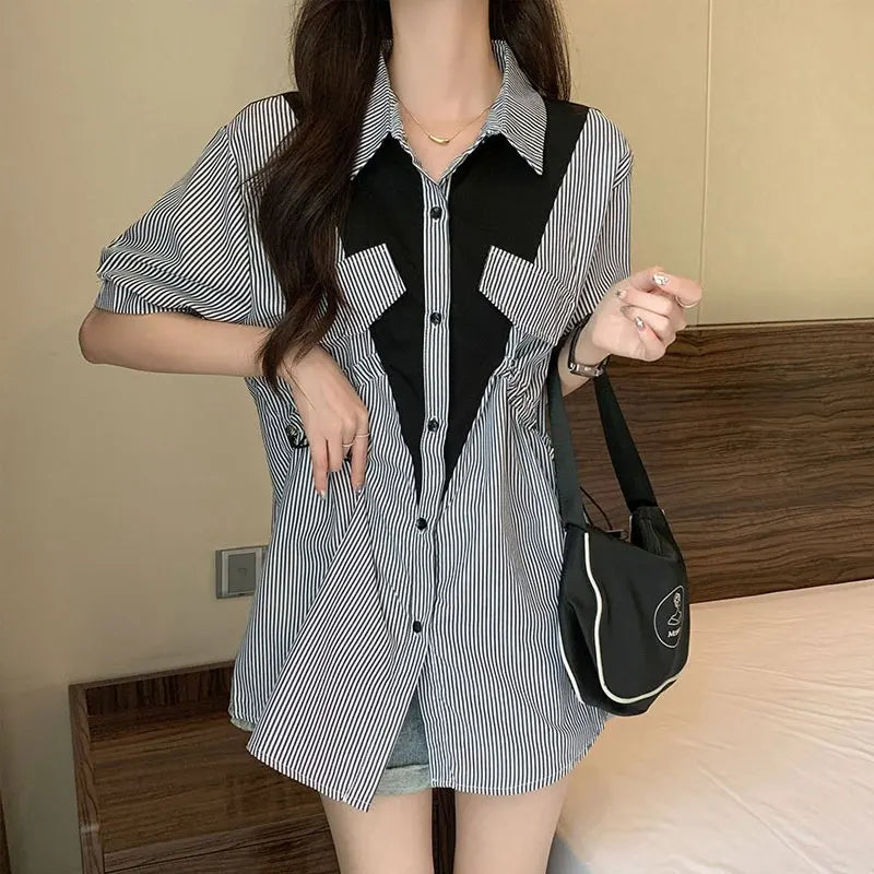 Chemisier patchwork élégant pour femme pour la journée de travail