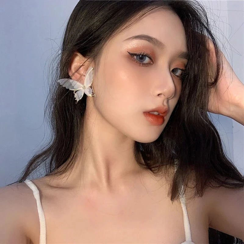 Eccentric Black-White Hollow Mesh Butterfly Earrings - Lively Elegant Accessories