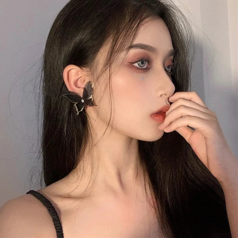 Eccentric Black-White Hollow Mesh Butterfly Earrings - Lively Elegant Accessories