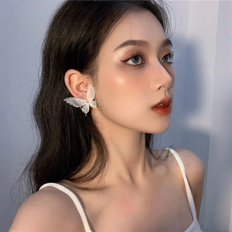 Eccentric Black-White Hollow Mesh Butterfly Earrings - Lively Elegant Accessories