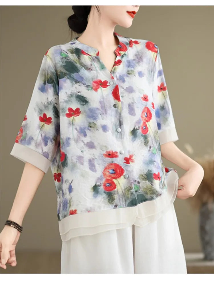 Enchanting Sea of Flowers Summer Top