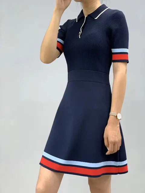 Stylish Polo Collar Knitted Dress