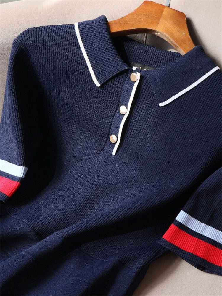 Stylish Polo Collar Knitted Dress