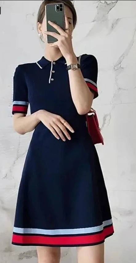Stylish Polo Collar Knitted Dress