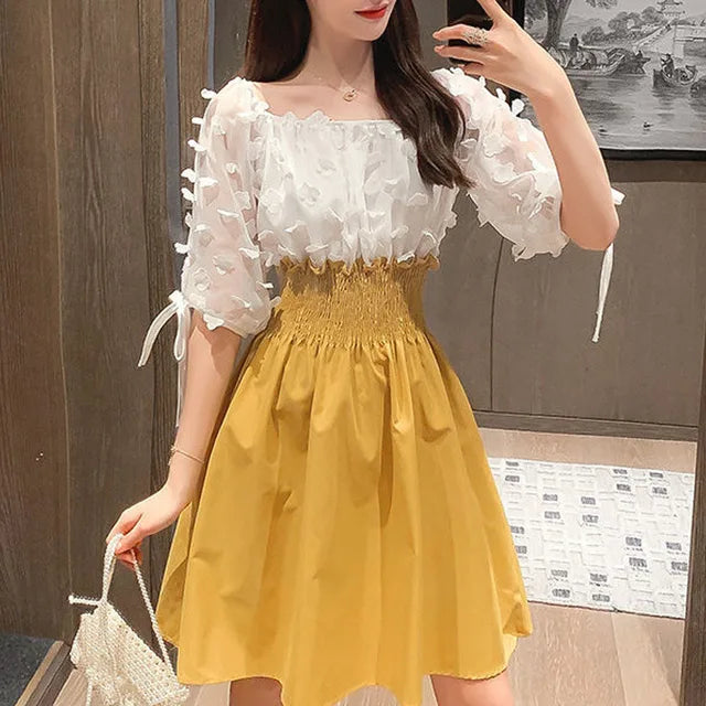 Angelique Elastische Hoge Taille Chiffon Jurken Voor Vrouwen Zomer