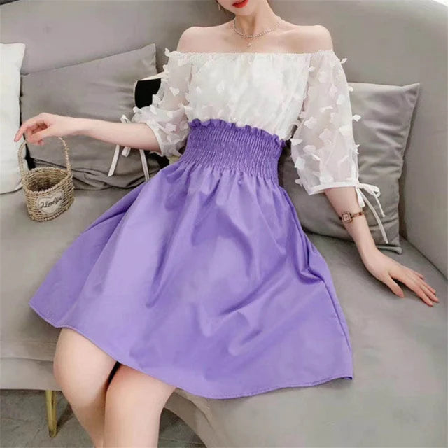 Angelique Elastische Hoge Taille Chiffon Jurken Voor Vrouwen Zomer