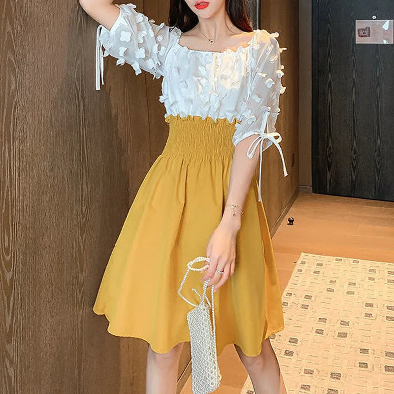 Angelique Elastische Hoge Taille Chiffon Jurken Voor Vrouwen Zomer