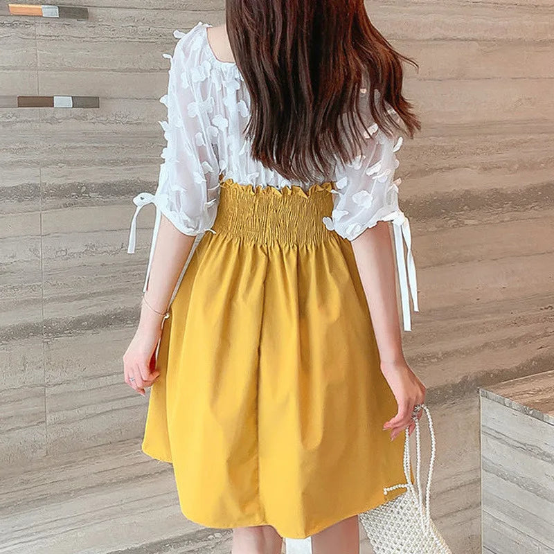 Angelique Elastische Hoge Taille Chiffon Jurken Voor Vrouwen Zomer