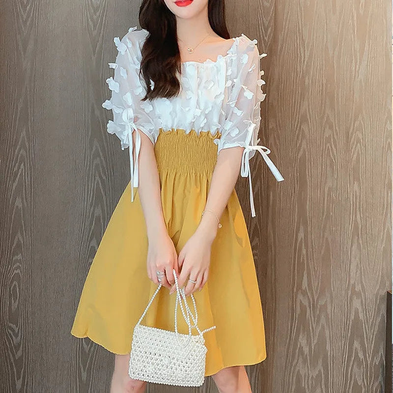 Angelique Elastische Hoge Taille Chiffon Jurken Voor Vrouwen Zomer