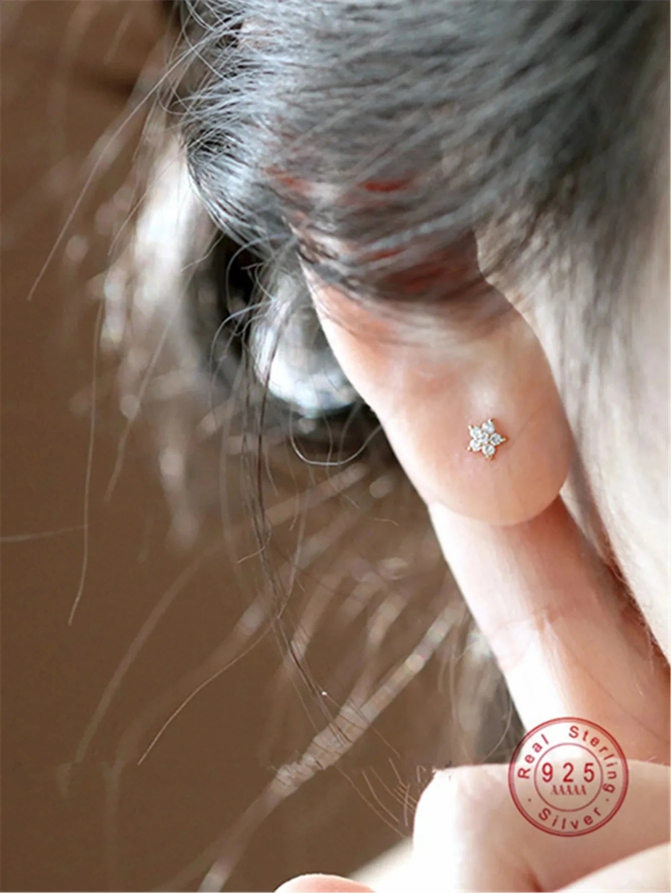 Betoverende Pentagram Kleine Bloem Zirkoon Stud Oorbellen