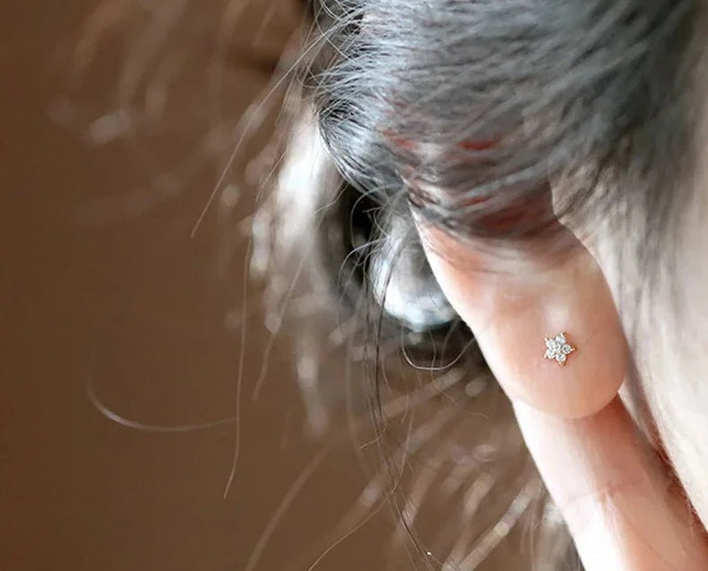 Betoverende Pentagram Kleine Bloem Zirkoon Stud Oorbellen