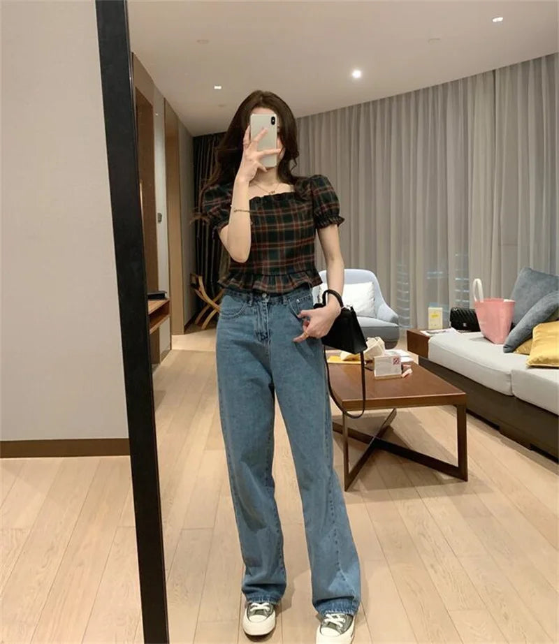 Maison Chic Parisienne Geblümte Bluse mit kurzen Ärmeln und quadratischem Ausschnitt