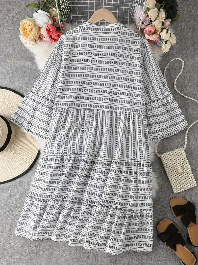 Vestito a balze a righe di moda Ulkeeter