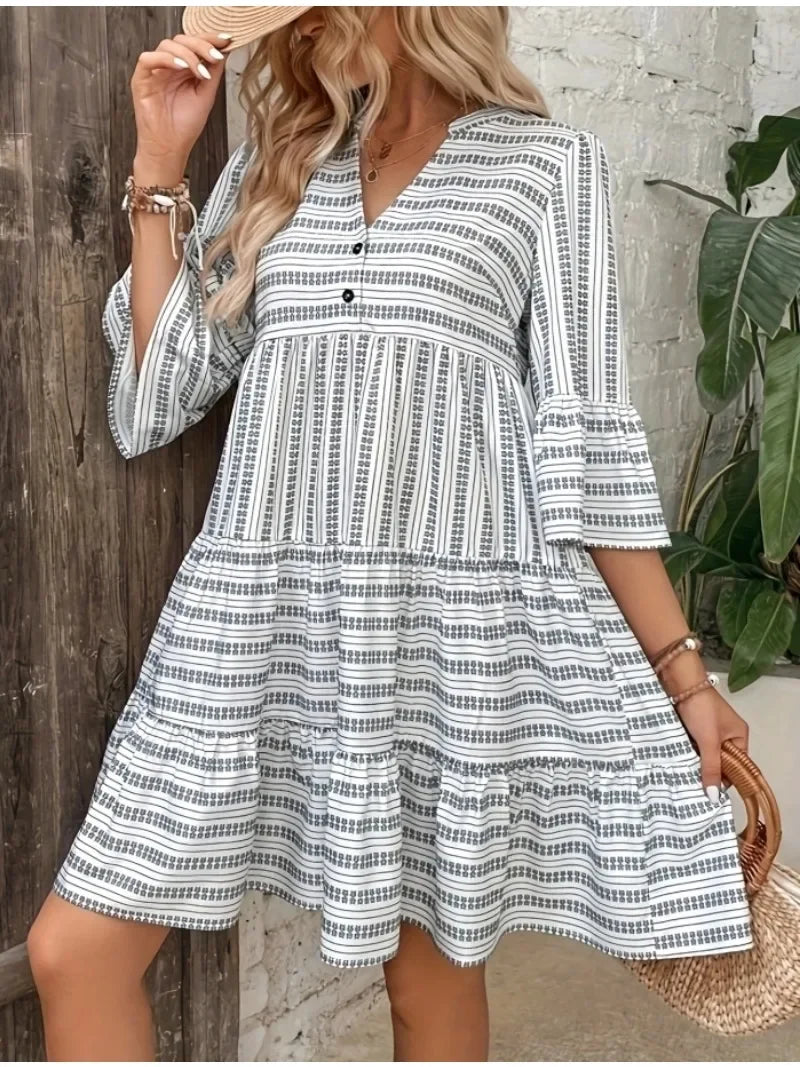 Vestito a balze a righe di moda Ulkeeter