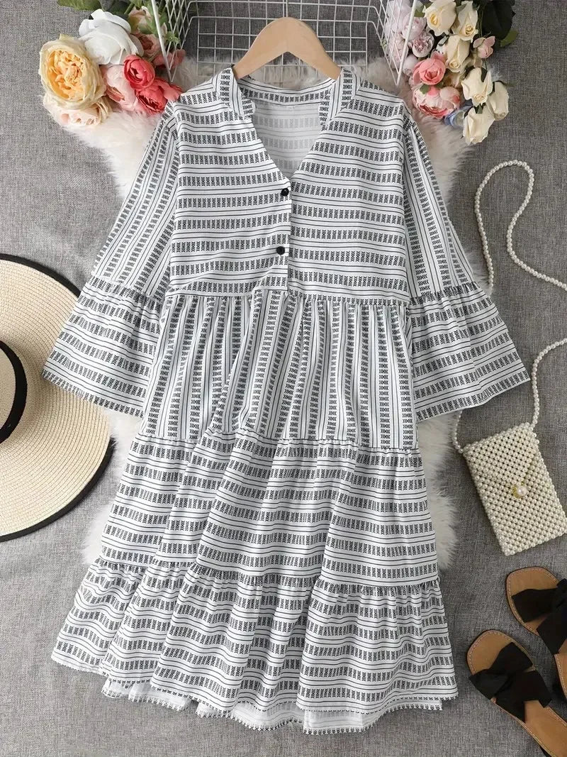 Vestito a balze a righe di moda Ulkeeter