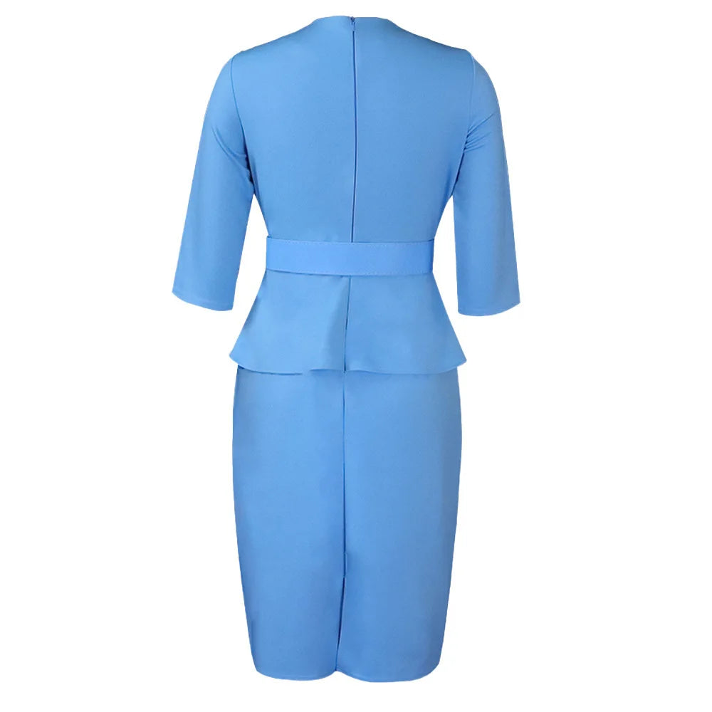 Plus Size Elegant V-neck Pencil Dress with Belt