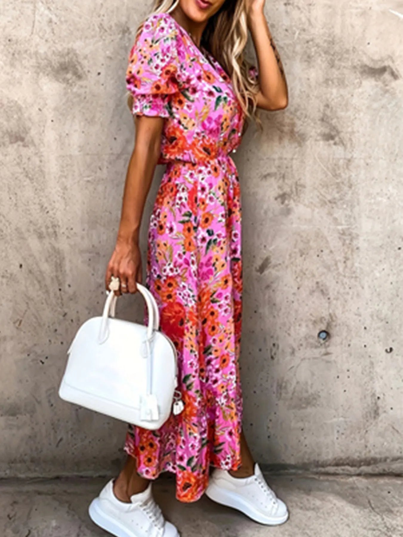 Plus Size Bloemenprint Split Jurk