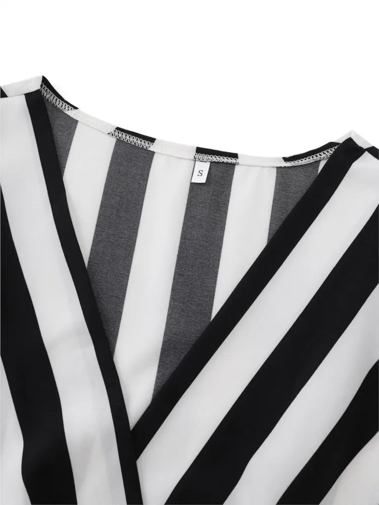 Streepjes V-hals Jurk met Kantdetails voor Dames