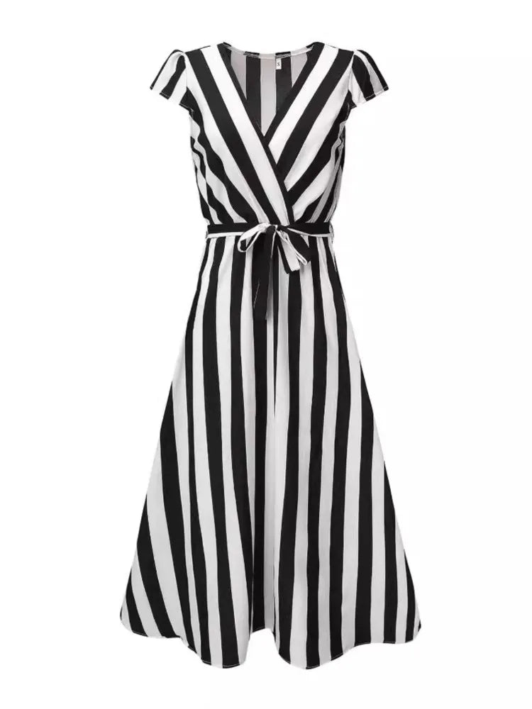 Streepjes V-hals Jurk met Kantdetails voor Dames
