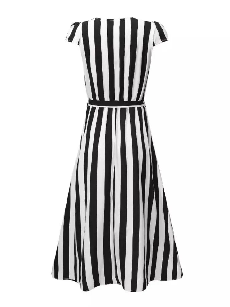 Streepjes V-hals Jurk met Kantdetails voor Dames