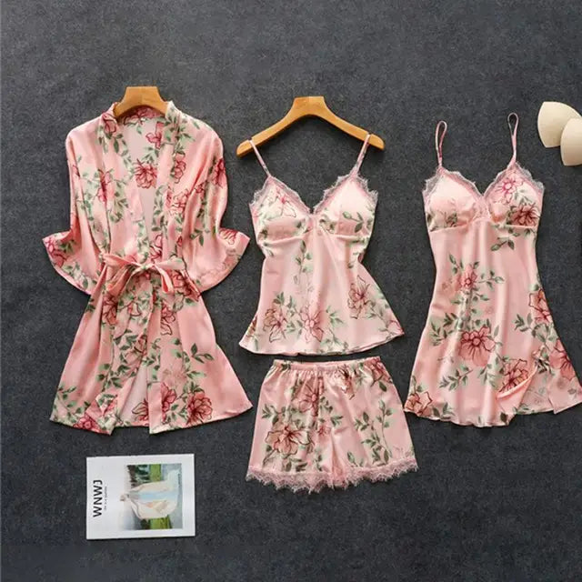 Serenity Luxe Satijnen Bloemenprint Slaapset